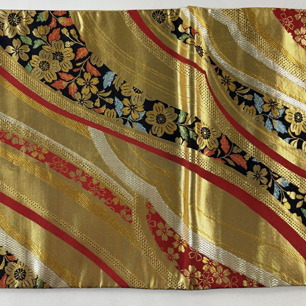 袋帶 秀品級 振袖禮服禮服用 櫻花 幾何學 金絲 金金箔 金色 六通 純蠶絲