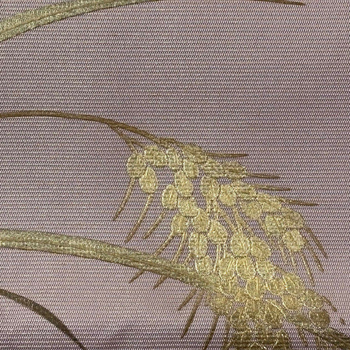 名古屋帶 秀品級 菊花稻穗 螺鈿 金銀彩 灰紫 純蠶絲