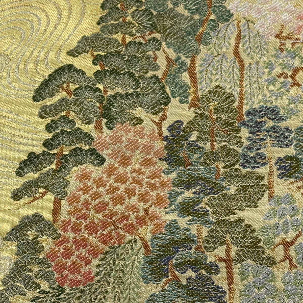 【美品】 袋帶 秀品級 日月山水圖 金金箔 米色 六通 純蠶絲