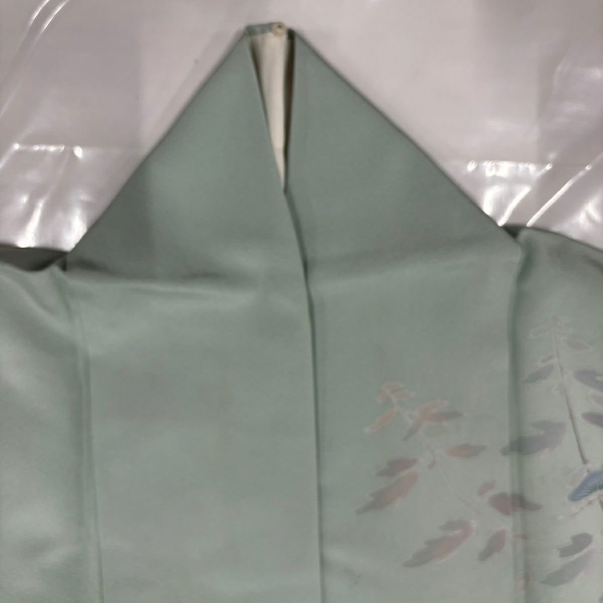 訪問服 身長156cm 袖長61.5cm S 雙層 落款あり 松樹 梅花 薄綠 純蠶絲 秀品級