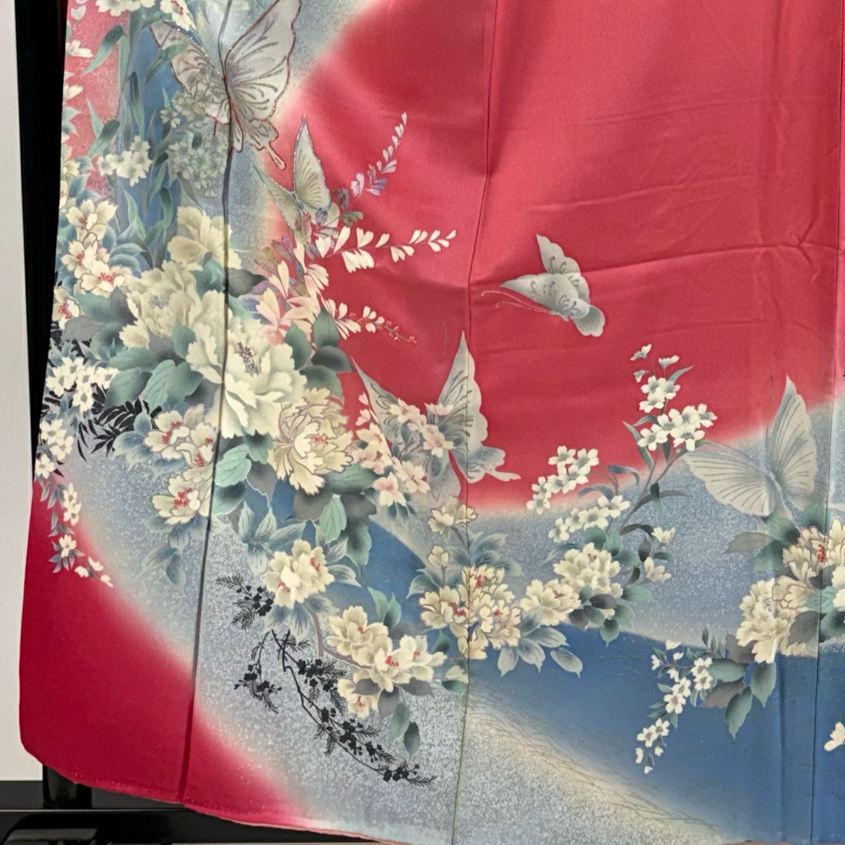 振袖禮服 身長158cm 袖長67cm M 雙層 蝶 草花紋紋 金銀彩 拉麵 粉紅 純蠶絲 秀品級