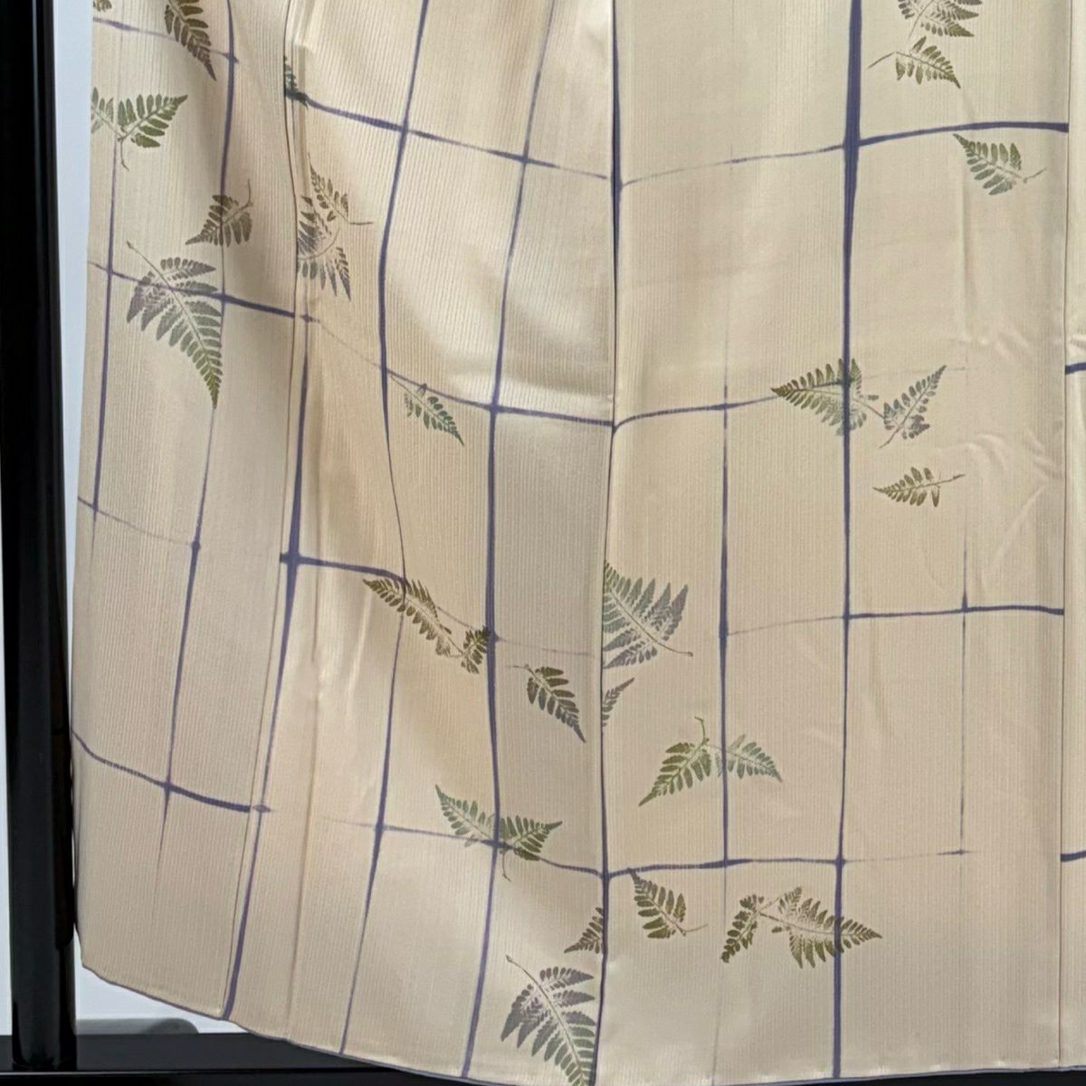 【美品】 小紋 身長155.5cm 袖長65.5cm M 雙層 格子 葉 金銀彩 米色 純蠶絲 優品級