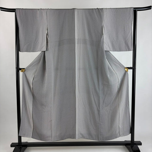 【美品】 小紋 身長151.5cm 袖長65cm M 雙層 分銅 黑灰 純蠶絲 秀品級