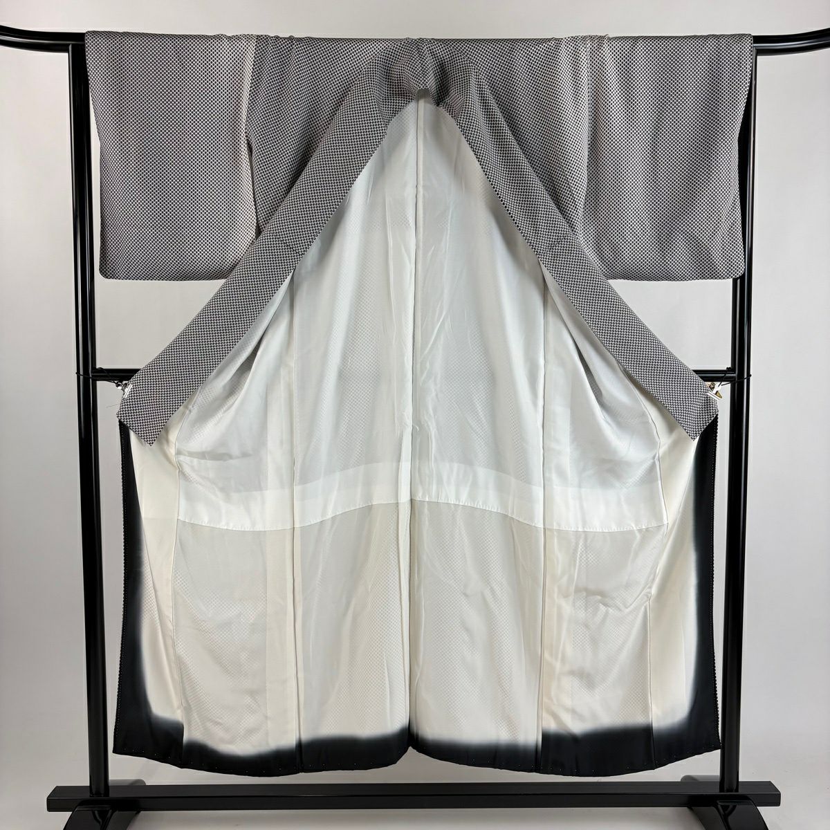 【美品】 小紋 身長151.5cm 袖長65cm M 雙層 分銅 黑灰 純蠶絲 秀品級