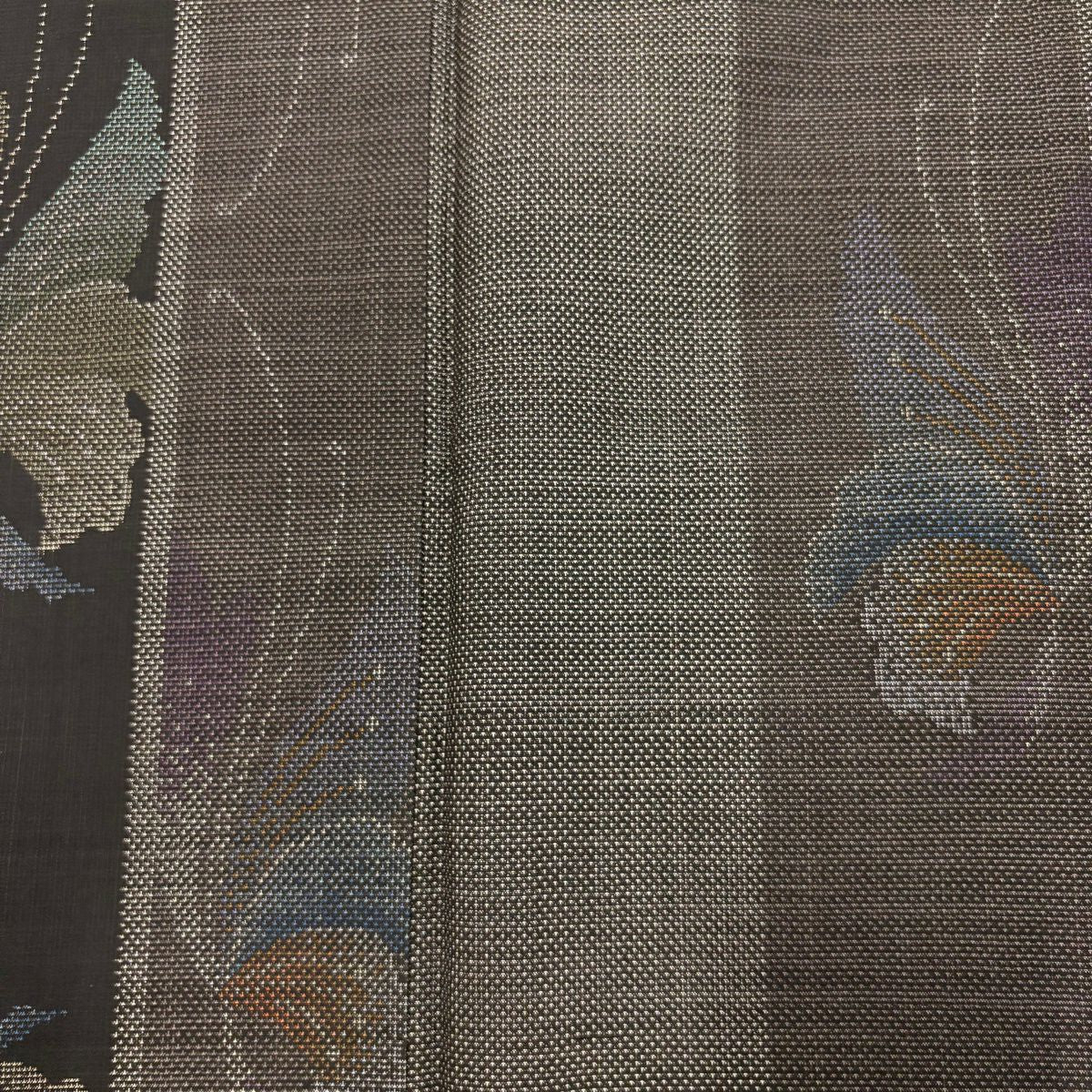紬織 身長163.5cm 袖長67.5cm L 雙層 蝶 縱條 焦茶 純蠶絲 秀品級