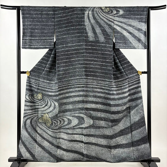 訪問服 身長158cm 袖長63.5cm S 雙層 ますいわ屋 枯山水 漸層 灰色 純蠶絲 優品級