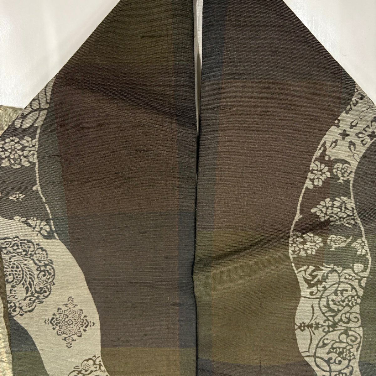 【美品】 小紋 身長159cm 袖長63.5cm S 雙層 紬織織 大和 鳥 草花紋紋 絞染 焦茶 純蠶絲 秀品級