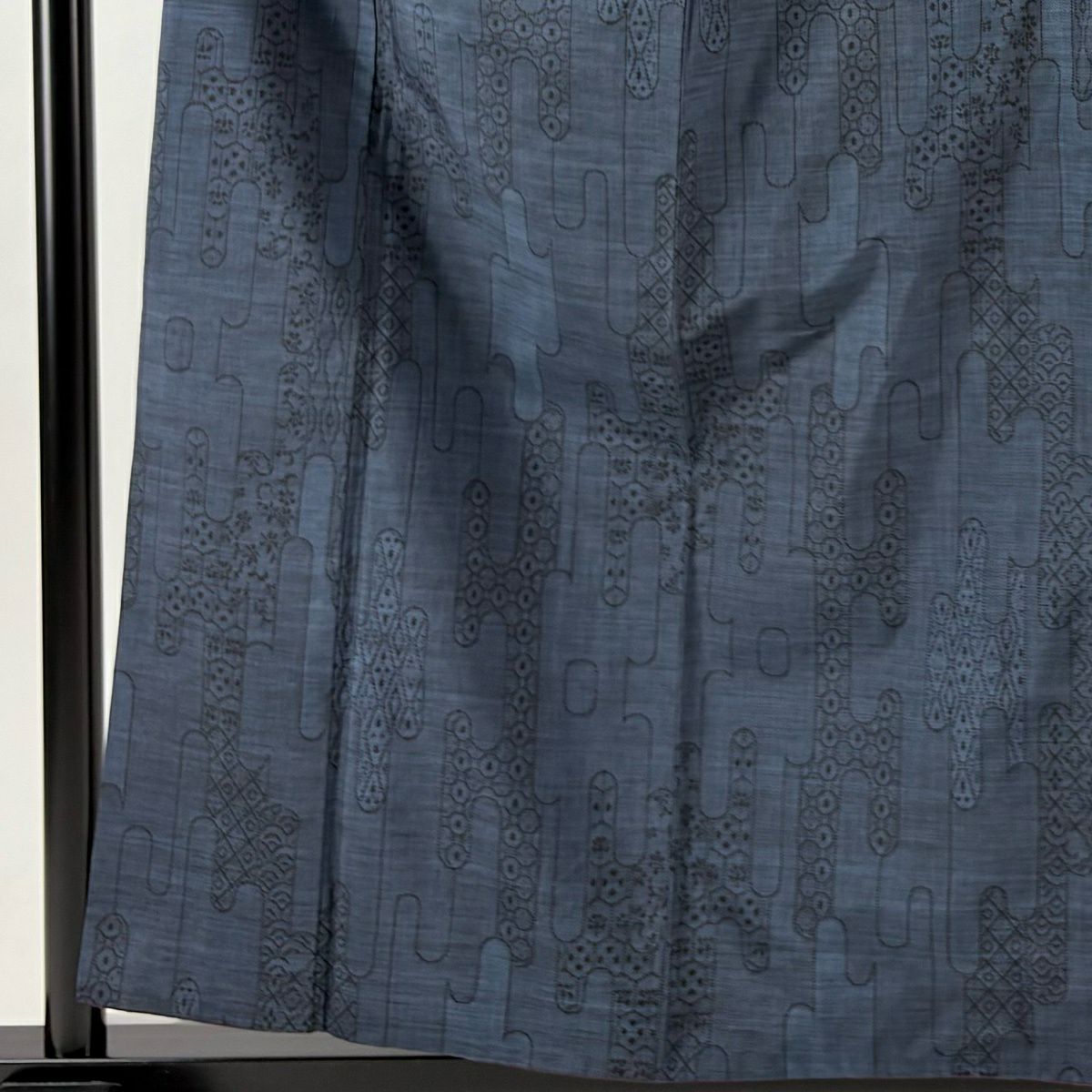 【美品】 紬織 身長158cm 袖長64.5cm M 雙層 壺垂 草花紋紋 深藍 純蠶絲 秀品級