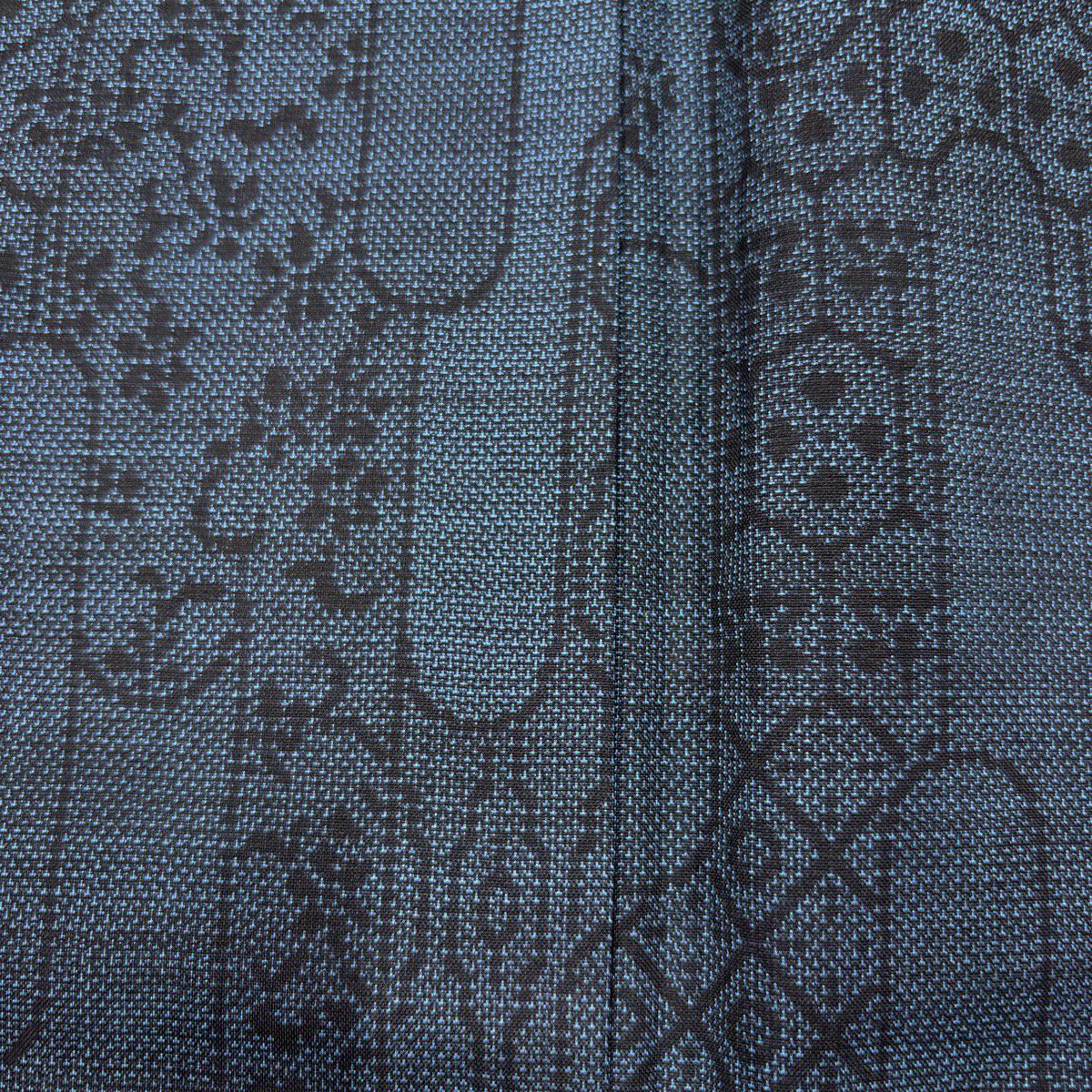 【美品】 紬織 身長158cm 袖長64.5cm M 雙層 壺垂 草花紋紋 深藍 純蠶絲 秀品級