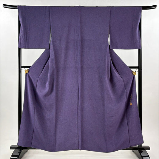 【美品】 小紋 身長161cm 袖長66cm M 雙層 落款あり 幾何學 紫 純蠶絲 秀品級 一つ紋