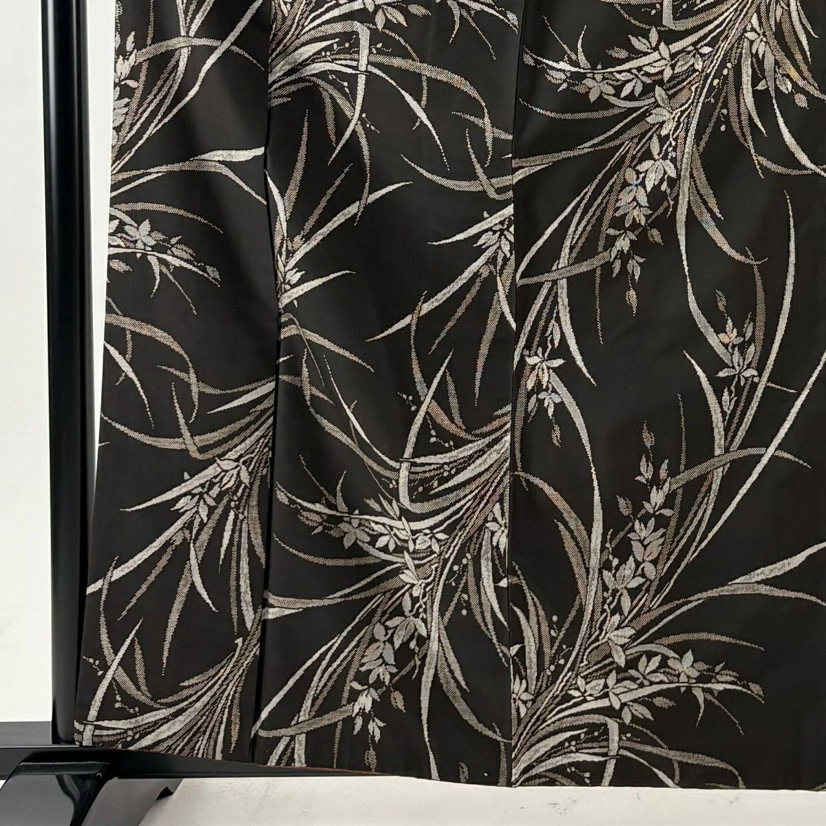 紬織 身長162.5cm 袖長62cm S 雙層 草花紋紋 焦茶 純蠶絲 秀品級