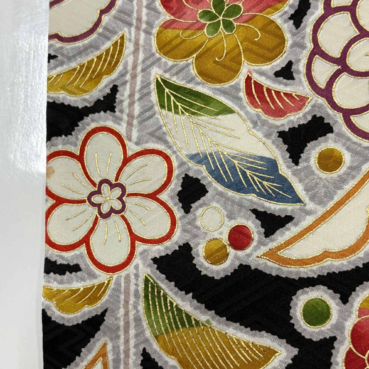 振袖禮服 身長162cm 袖長69.5cm L 雙層 菊花 梅花 金絲 金銀彩 紅 純蠶絲 秀品級