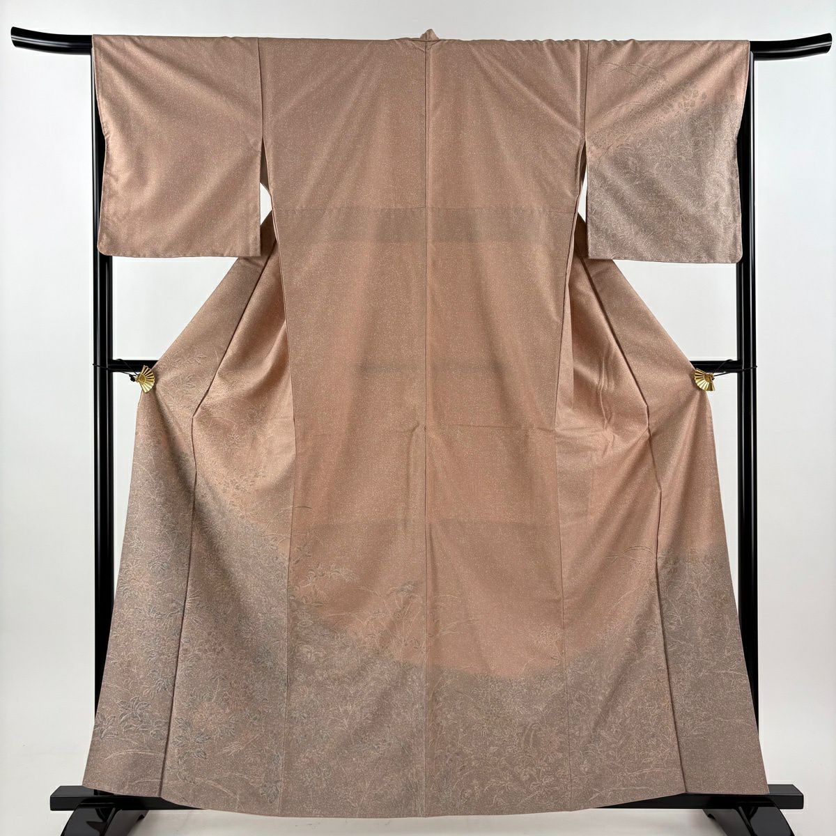 【美品】訪問服 身長161cm 袖長65.5cm M 雙層 小糸敏 紬織織 落款あり 草花紋紋 鳥 薄小豆 純蠶絲 秀品級