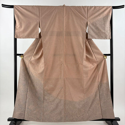 【美品】訪問服 身長161cm 袖長65.5cm M 雙層 小糸敏 紬織織 落款あり 草花紋紋 鳥 薄小豆 純蠶絲 秀品級