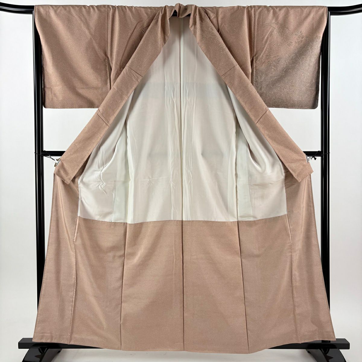 【美品】訪問服 身長161cm 袖長65.5cm M 雙層 小糸敏 紬織織 落款あり 草花紋紋 鳥 薄小豆 純蠶絲 秀品級