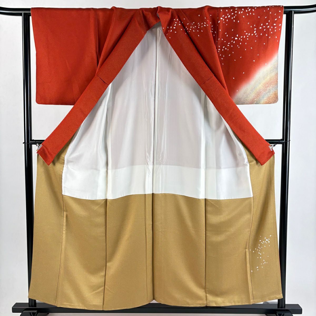 【美品】訪問服 身長155cm 袖長62cm S 雙層 花瓣 波 金通し 漸層 茜 純蠶絲 優品級