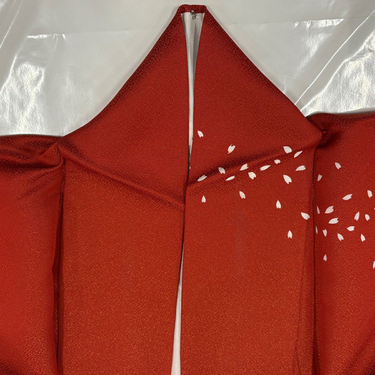 【美品】訪問服 身長155cm 袖長62cm S 雙層 花瓣 波 金通し 漸層 茜 純蠶絲 優品級