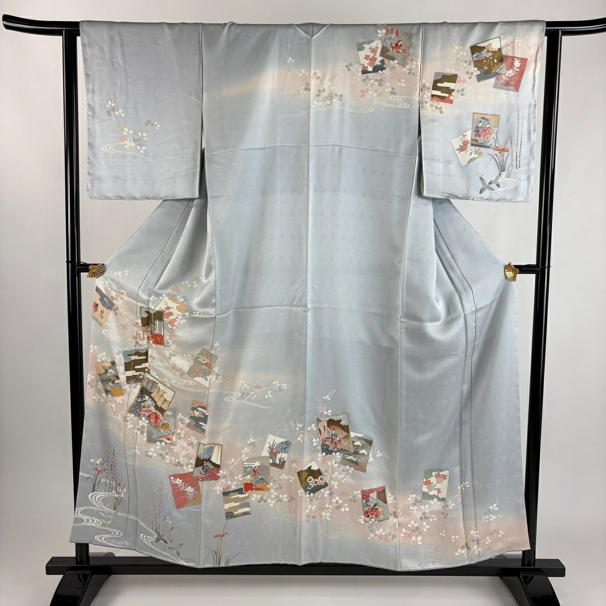 訪問服 身長155.5cm 袖長62cm S 雙層 色紙 姫 金銀彩 金絲 青灰 純蠶絲 秀品級