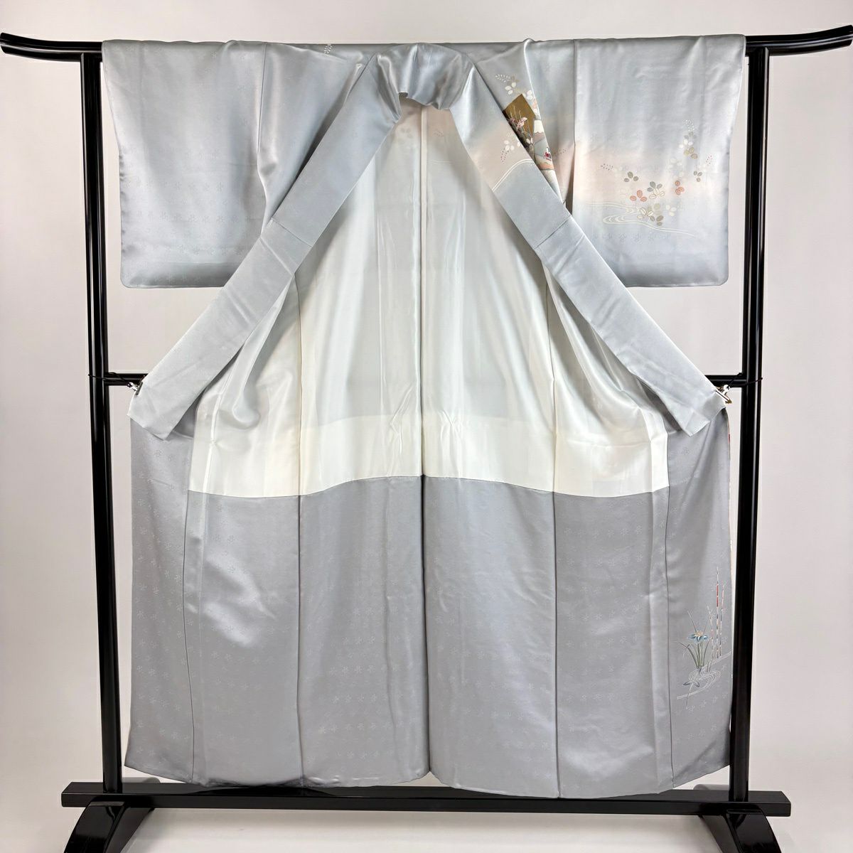 訪問服 身長155.5cm 袖長62cm S 雙層 色紙 姫 金銀彩 金絲 青灰 純蠶絲 秀品級