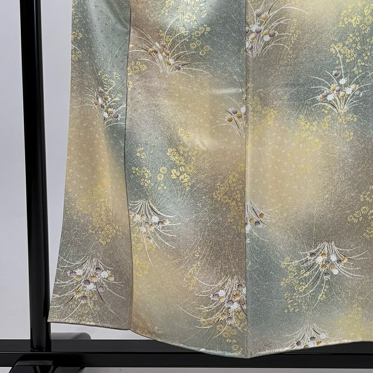 小紋 身長155.5cm 袖長60.5cm S 雙層 菊花 地紋 漸層 米色 純蠶絲 優品級