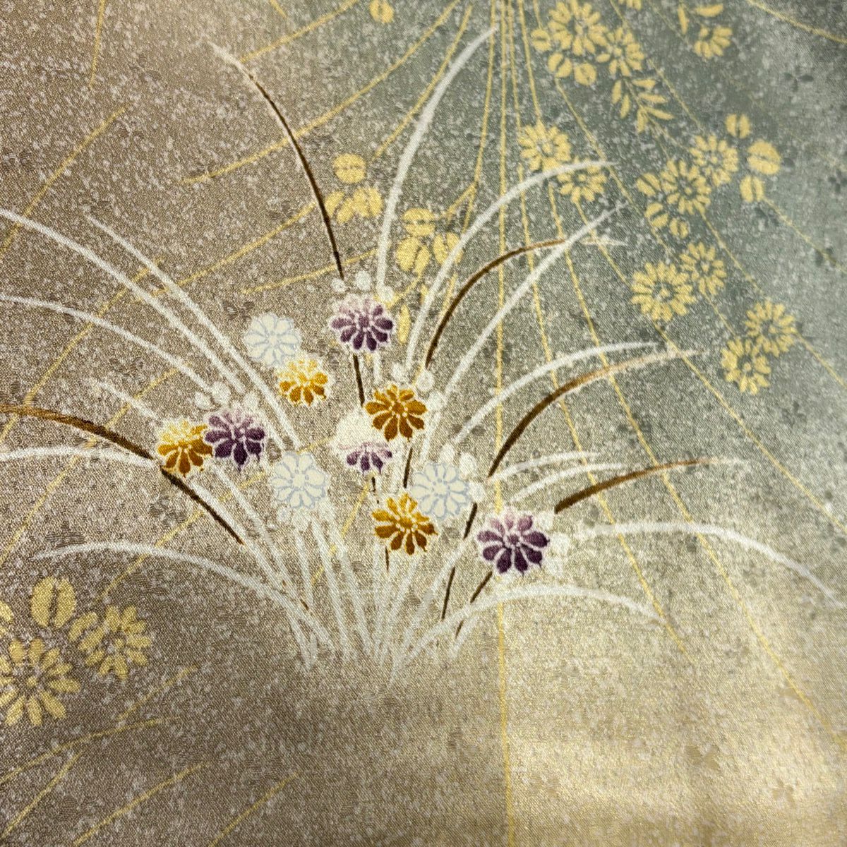 小紋 身長155.5cm 袖長60.5cm S 雙層 菊花 地紋 漸層 米色 純蠶絲 優品級