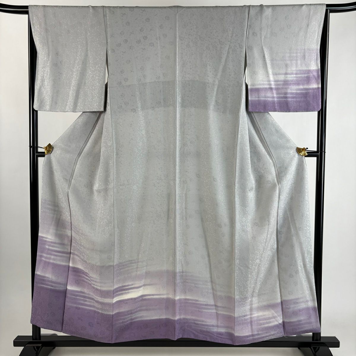 付下 身長155.5cm 袖長65.5cm M 雙層 霞地紋 漸變 灰 純蠶絲 優品級