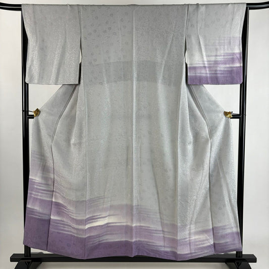 付下 身長155.5cm 袖長65.5cm M 雙層 霞地紋 漸變 灰 純蠶絲 優品級