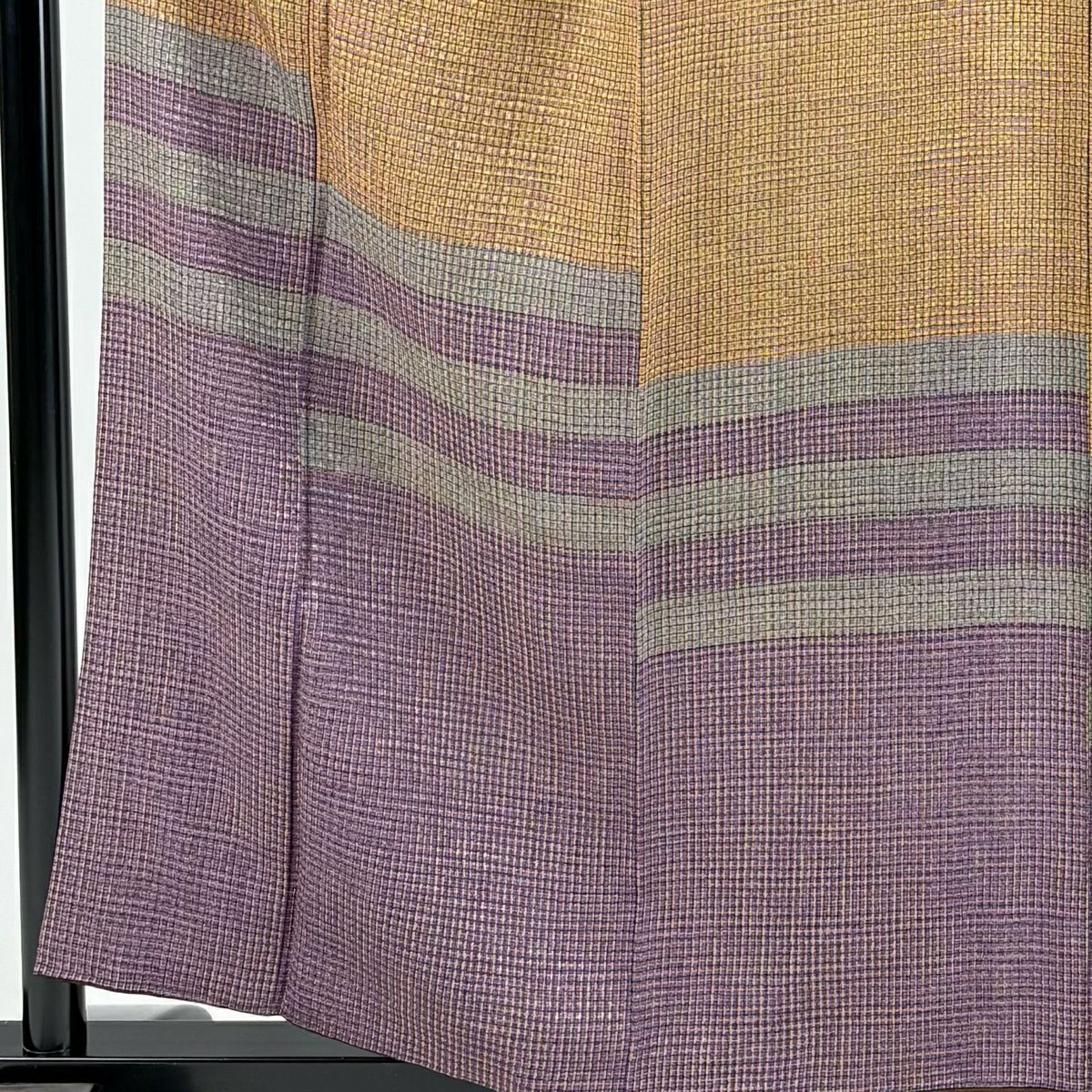 【美品】訪問服 身長157cm 袖長66.5cm M 雙層 段紋 幾何染 山吹色 純蠶絲 秀品級