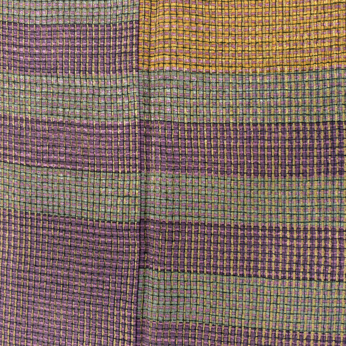 【美品】訪問服 身長157cm 袖長66.5cm M 雙層 段紋 幾何染 山吹色 純蠶絲 秀品級