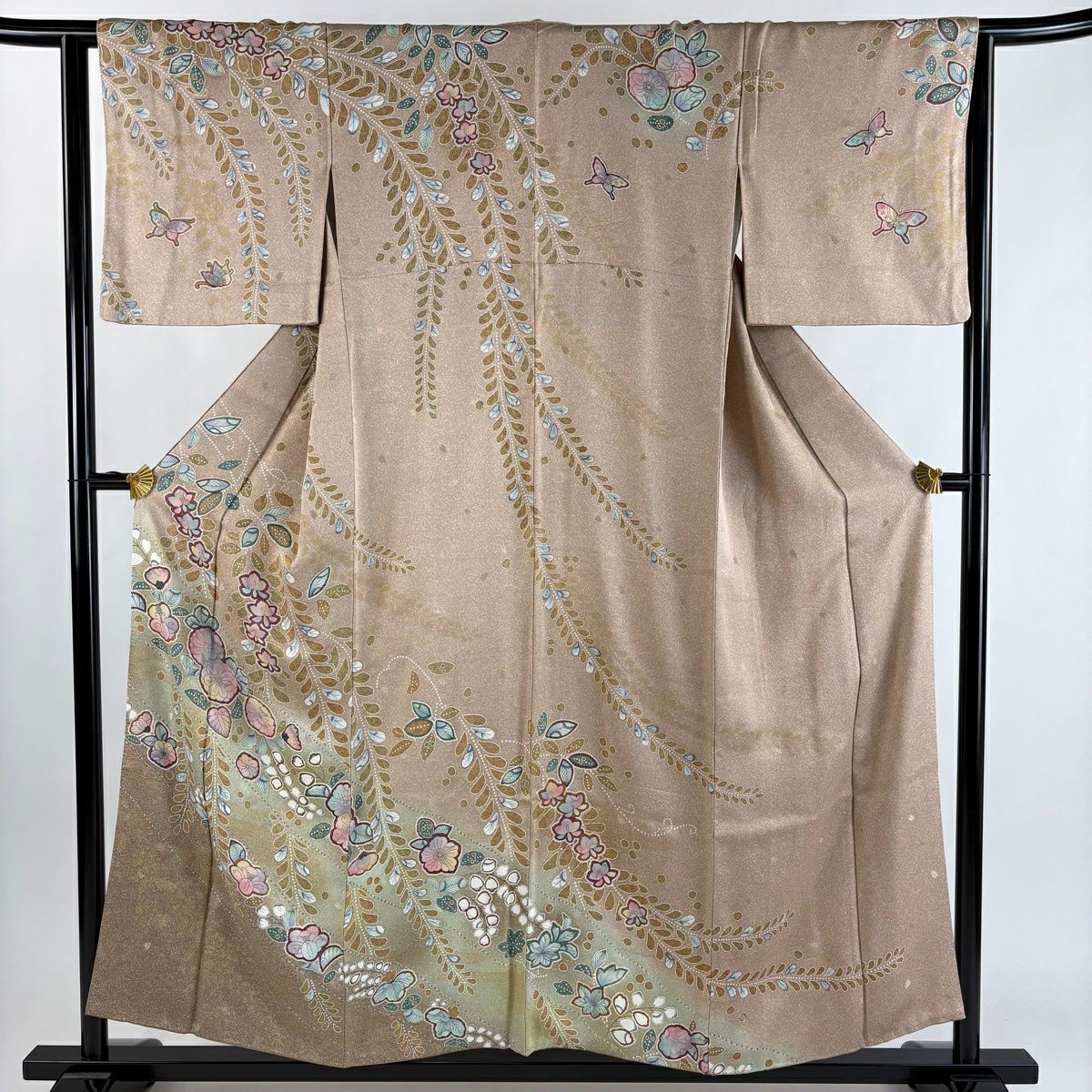 訪問服 身長155cm 袖長63.5cm S 雙層 辻花染圖案 淡霞 金銀彩 漸層 淡小豆色 純蠶絲 優品級