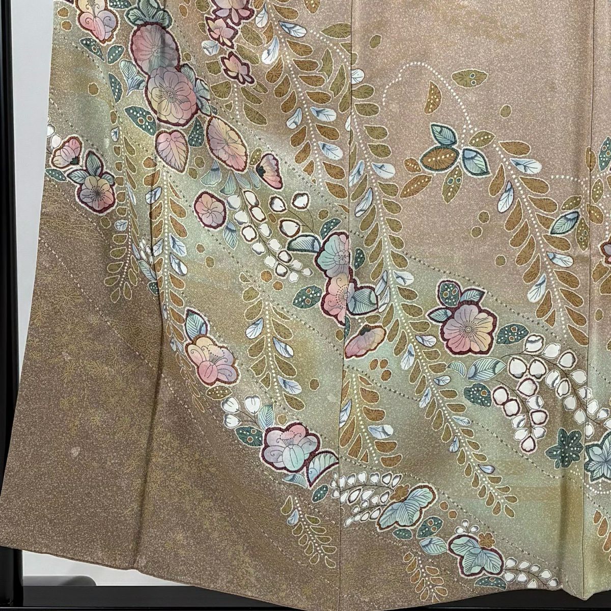 訪問服 身長155cm 袖長63.5cm S 雙層 辻花染圖案 淡霞 金銀彩 漸層 淡小豆色 純蠶絲 優品級