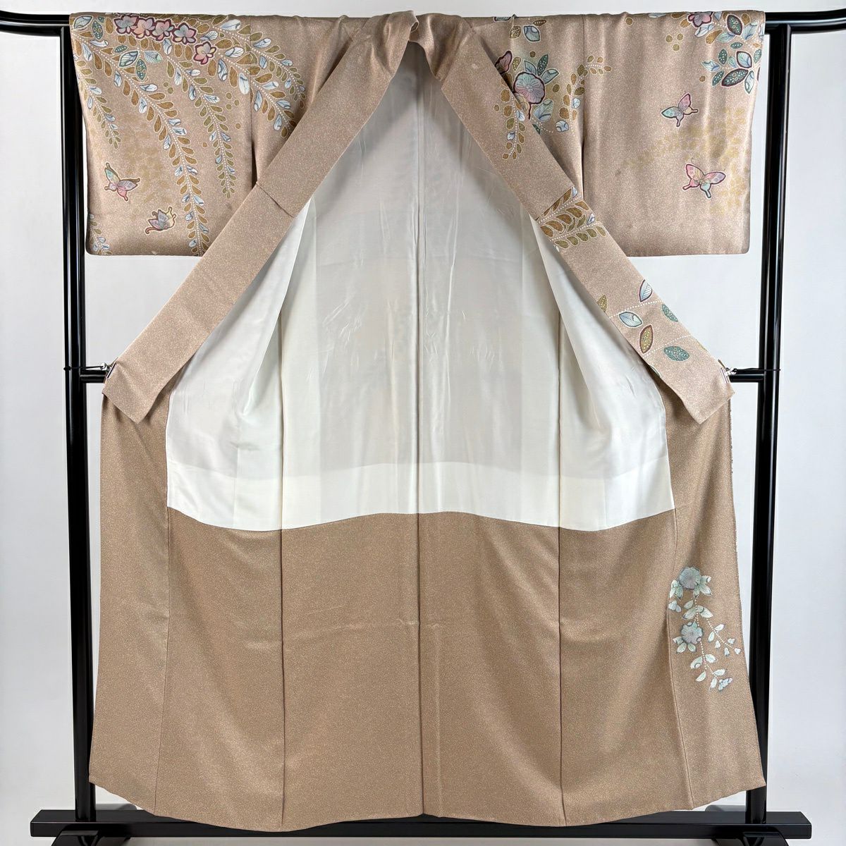 訪問服 身長155cm 袖長63.5cm S 雙層 辻花染圖案 淡霞 金銀彩 漸層 淡小豆色 純蠶絲 優品級