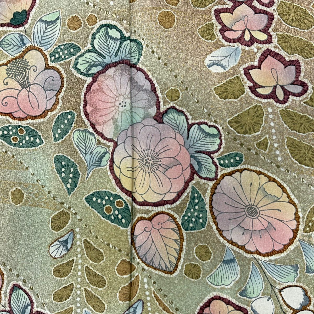 訪問服 身長155cm 袖長63.5cm S 雙層 辻花染圖案 淡霞 金銀彩 漸層 淡小豆色 純蠶絲 優品級