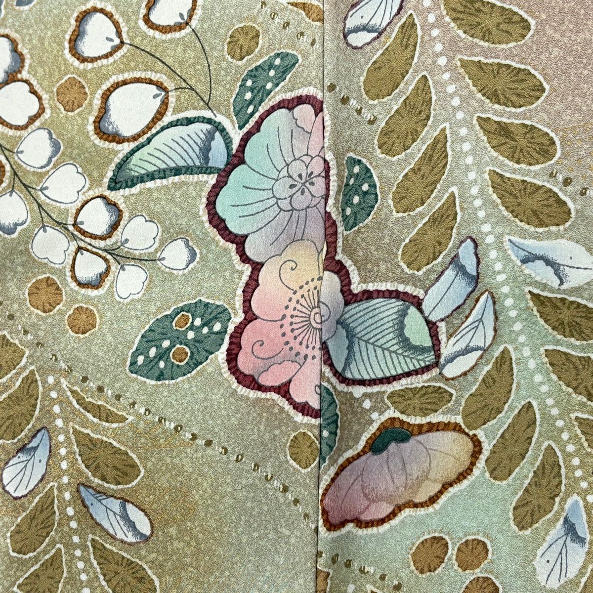 訪問服 身長155cm 袖長63.5cm S 雙層 辻花染圖案 淡霞 金銀彩 漸層 淡小豆色 純蠶絲 優品級