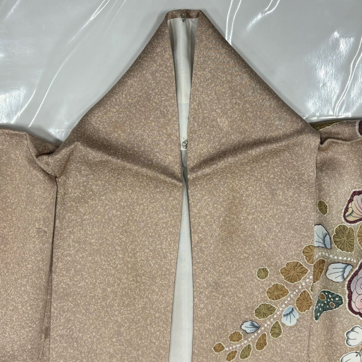 訪問服 身長155cm 袖長63.5cm S 雙層 辻花染圖案 淡霞 金銀彩 漸層 淡小豆色 純蠶絲 優品級