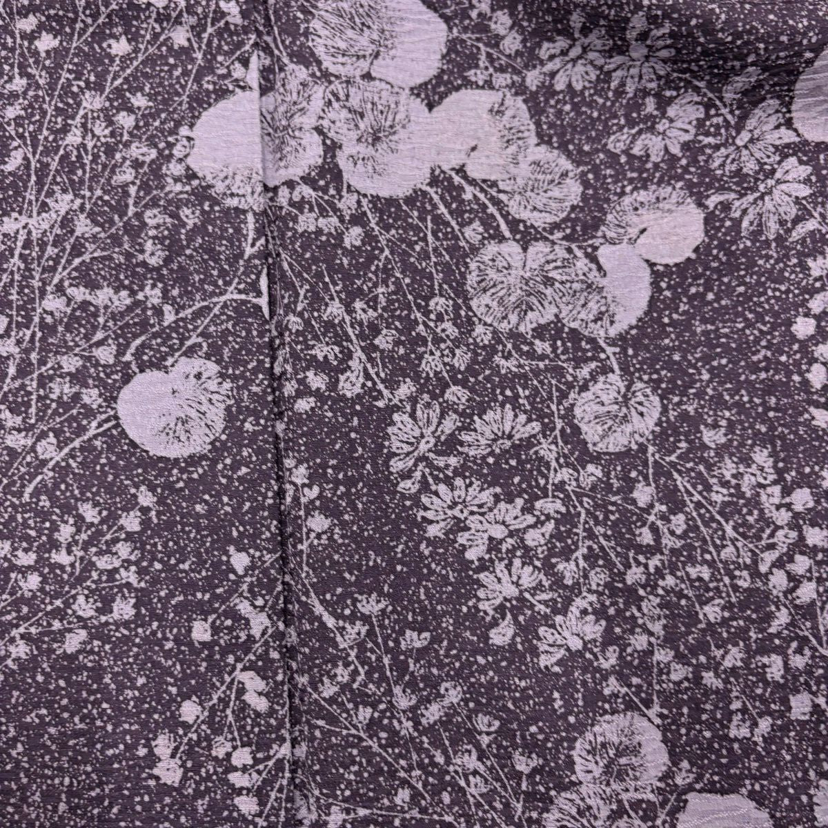 【美品】 小紋 身長156cm 袖長67.5cm L 雙層 葉 紫 純蠶絲 秀品級