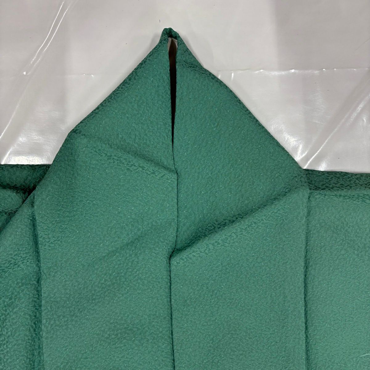 付下 身長153cm 袖長62cm S 雙層 大和 草花紋紋 組紐刺繡 縮緬 薄綠 純蠶絲 優品級