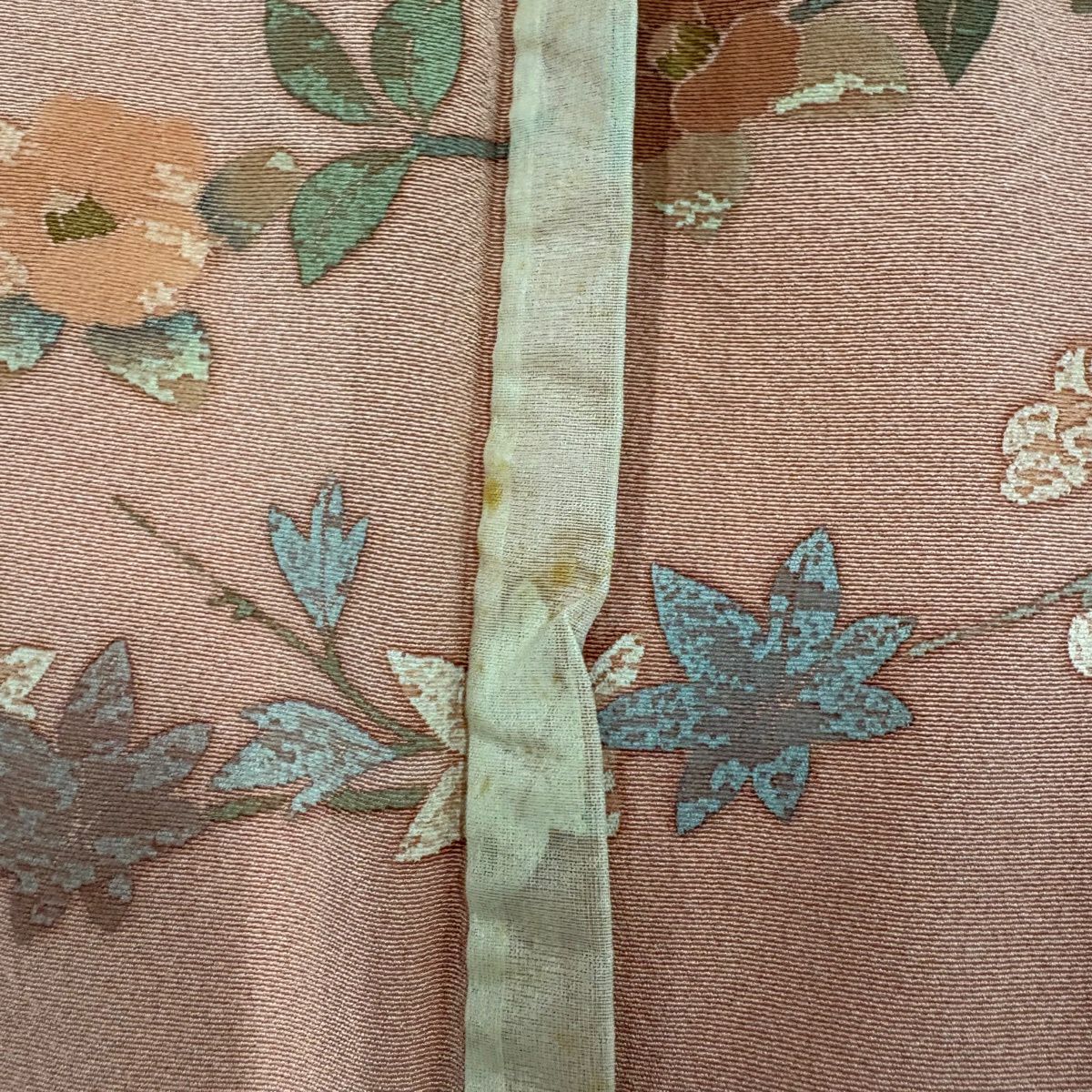 訪問服 身長163.5cm 袖長65cm M 單層 落款あり 枝花 鳥 染分 ぼかし 淡橙色 純蠶絲 秀品級