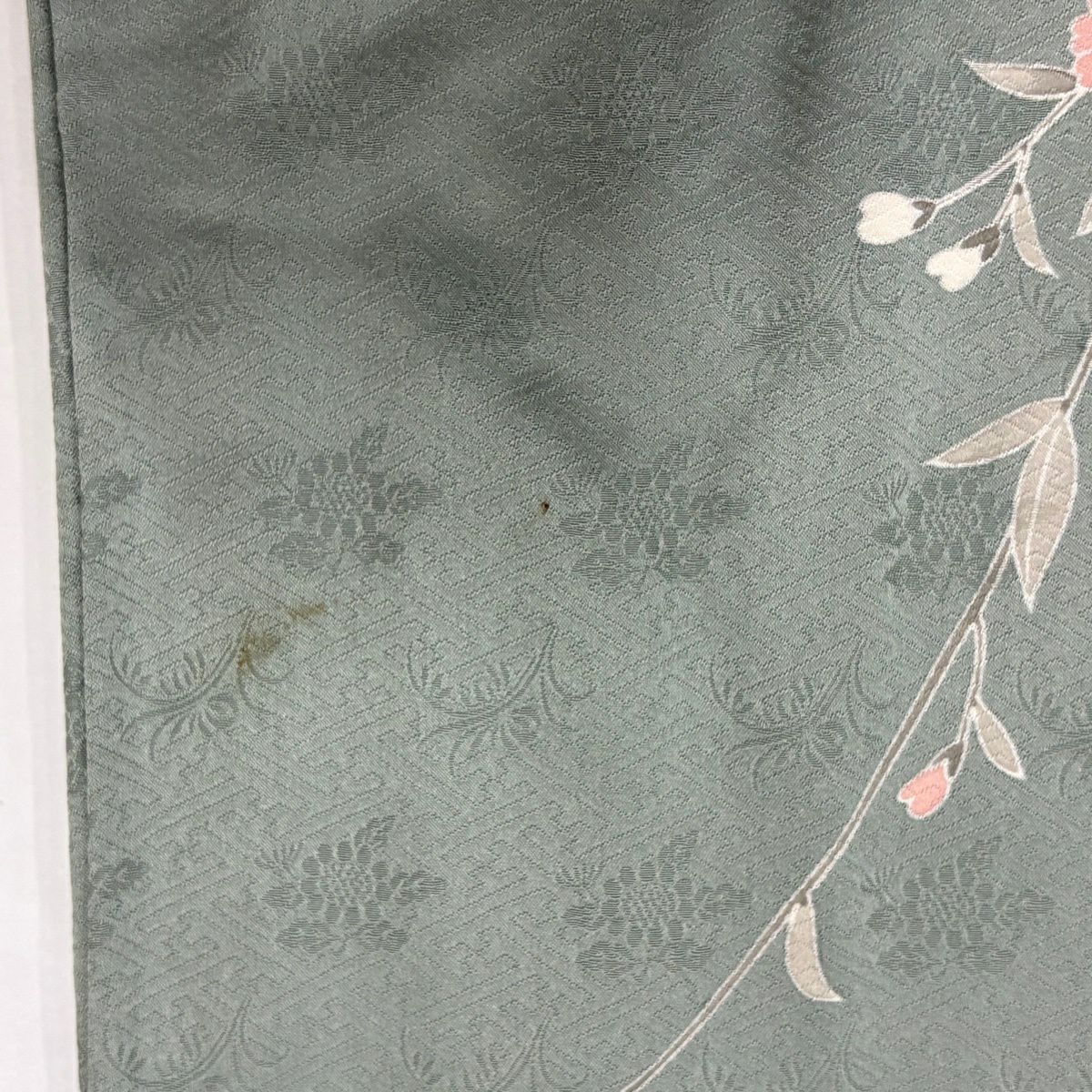 訪問服 身長155cm 袖長64cm M 雙層 熨斗紋 菊花唐草紋 金絲 金銀彩 灰綠 純蠶絲 秀品級