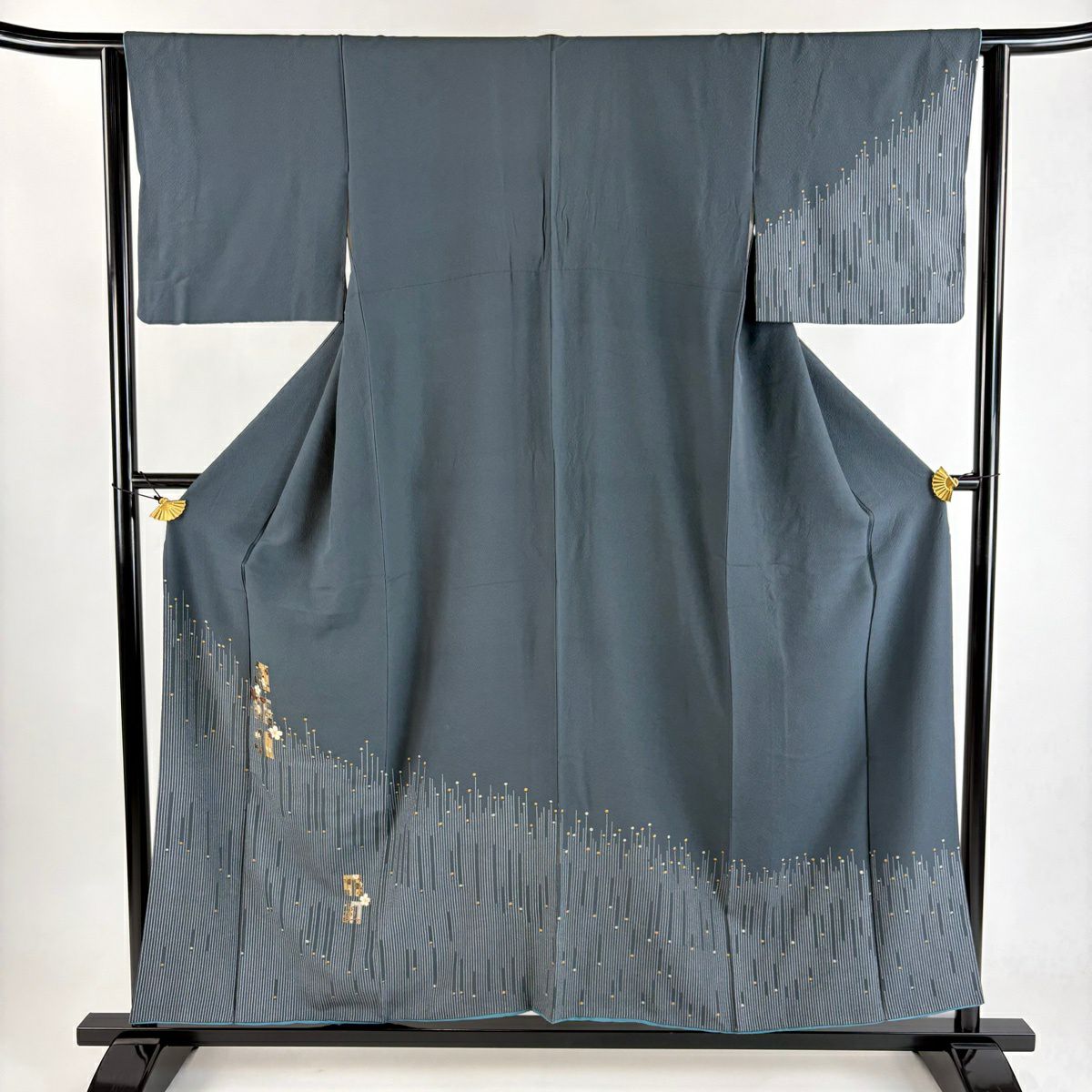 付下 身長155.5cm 袖長63cm S 雙層 源氏香 櫻花 金銀彩 深綠 純蠶絲 秀品級