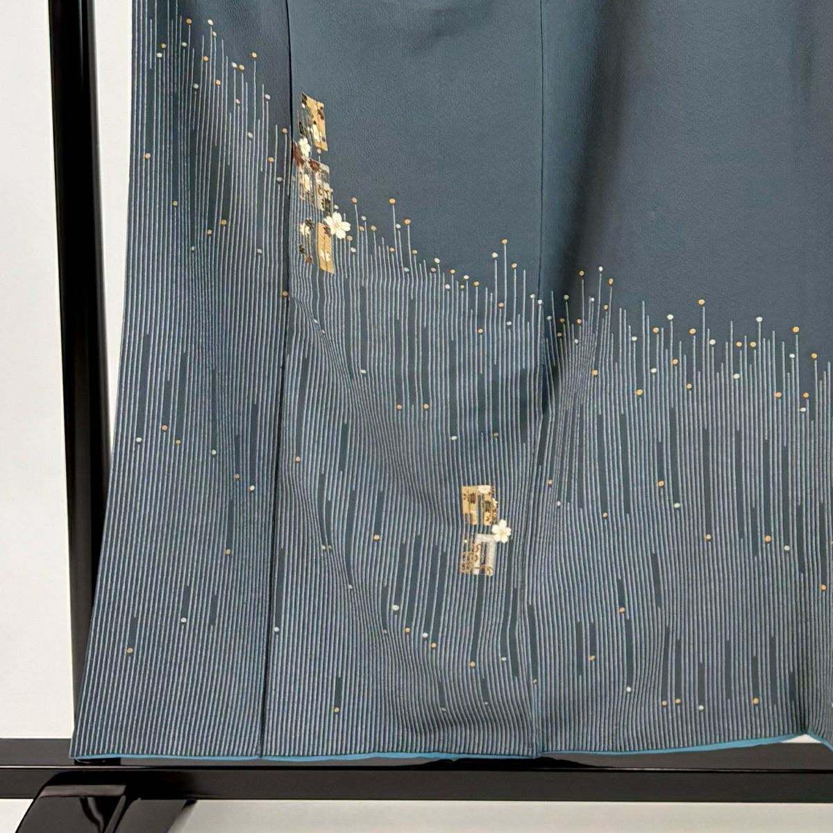 付下 身長155.5cm 袖長63cm S 雙層 源氏香 櫻花 金銀彩 深綠 純蠶絲 秀品級