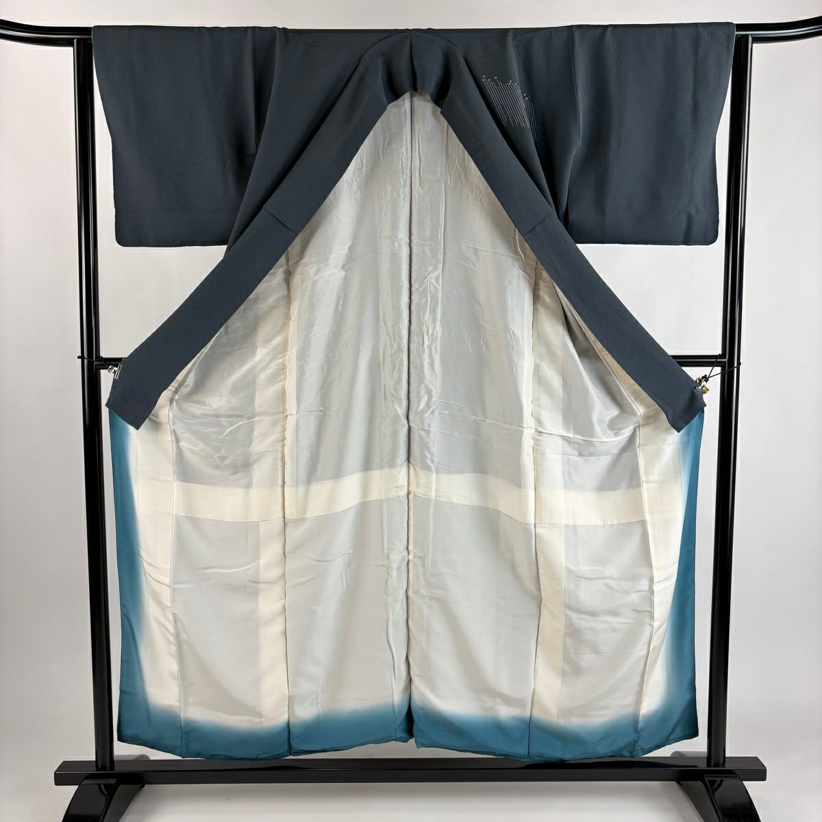 付下 身長155.5cm 袖長63cm S 雙層 源氏香 櫻花 金銀彩 深綠 純蠶絲 秀品級