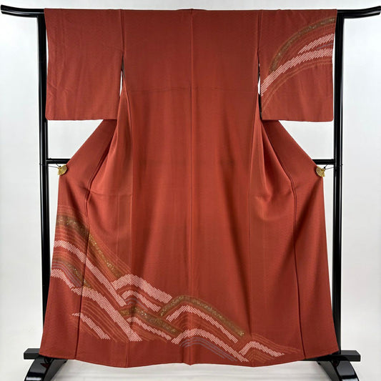 訪問服 身長163cm 袖長63cm S 雙層 幾何學 地紋 金彩裝飾 絞染 紅茶 純蠶絲 秀品級