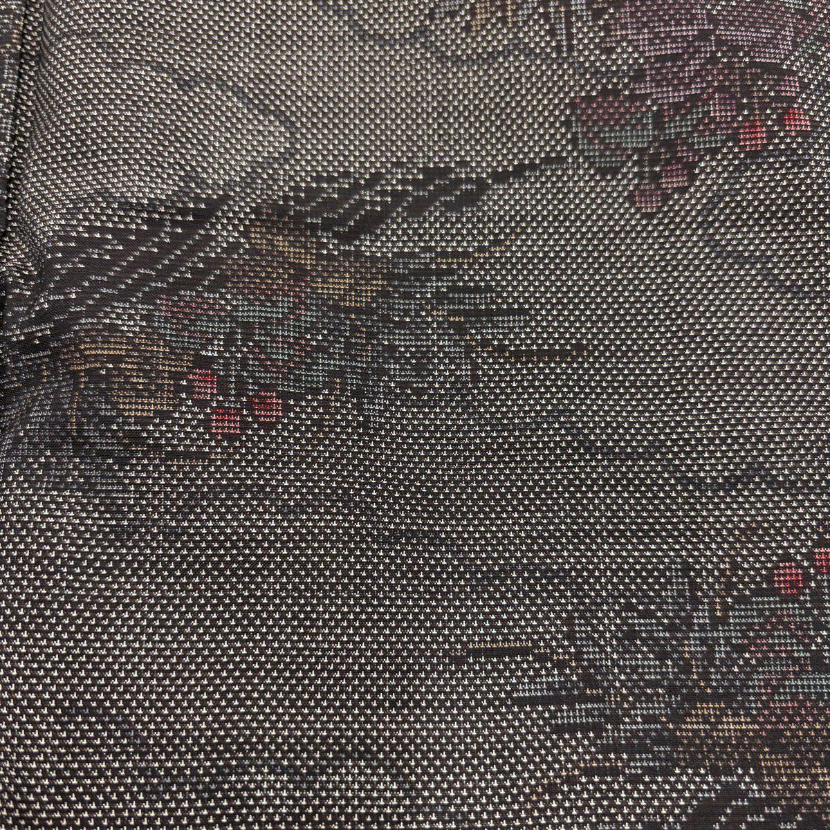 【美品】 大島紬織 身長152cm 袖長63.5cm S 雙層 證書附帶 草花紋紋 雲文 墨 黑 純蠶絲 秀品級