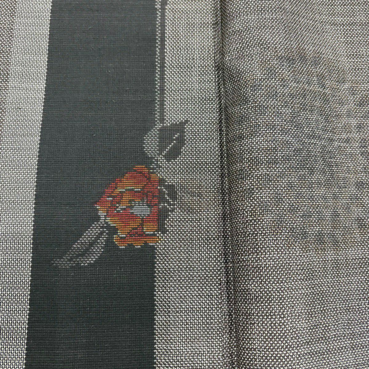 【美品】 紬織織 身長164.5cm 袖長68cm L 雙層 草花紋紋 縞紋 墨 黑 純蠶絲 秀品級
