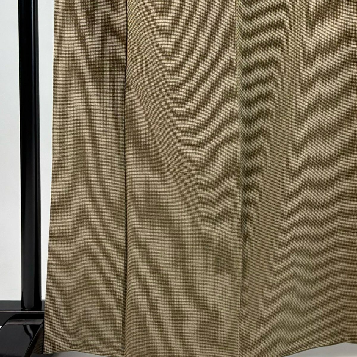 【美品】 小紋 身長165cm 袖長68cm L 雙層 格子 茶綠 純蠶絲 秀品級
