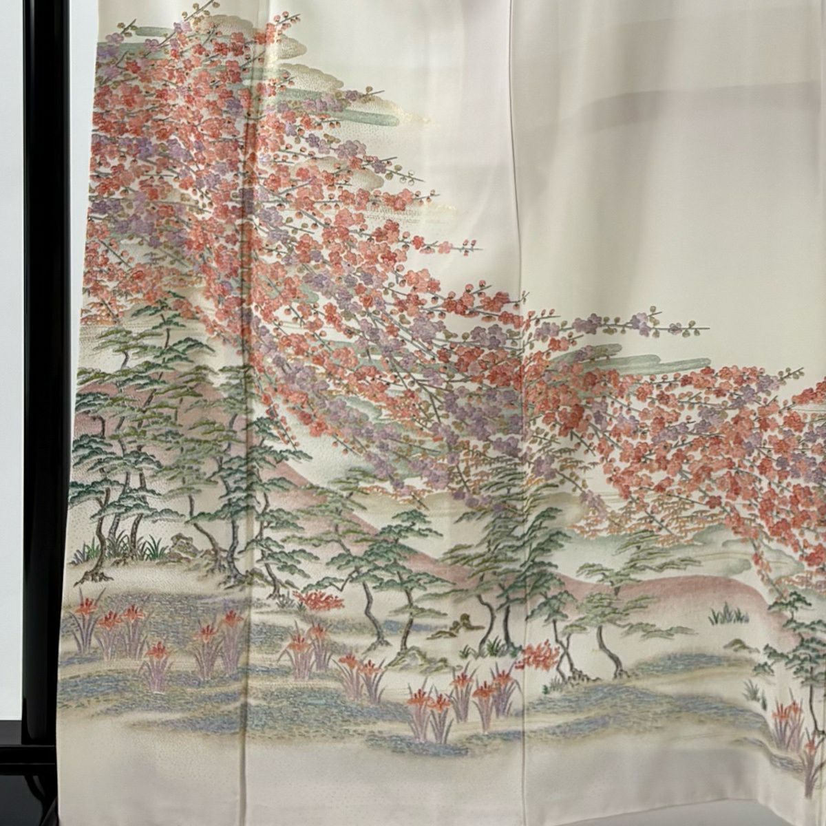 留袖禮服禮服 身長163cm 袖長65cm M 雙層 落款あり 松樹梅花 草花紋紋 金銀彩 漸層 淡粉色 純蠶絲 優品級 一つ紋