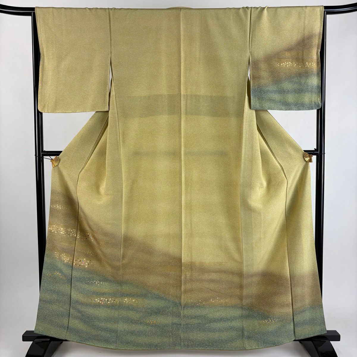 【美品】 付下 身長163cm 袖長66cm M 雙層 霞 金金箔散刺繡 金銀彩 米色 純蠶絲 優品級