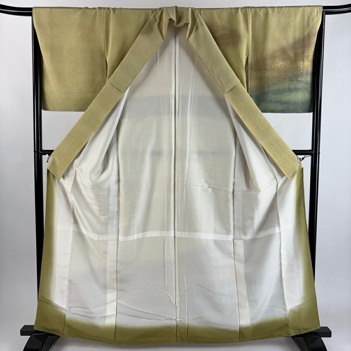 【美品】 付下 身長163cm 袖長66cm M 雙層 霞 金金箔散刺繡 金銀彩 米色 純蠶絲 優品級