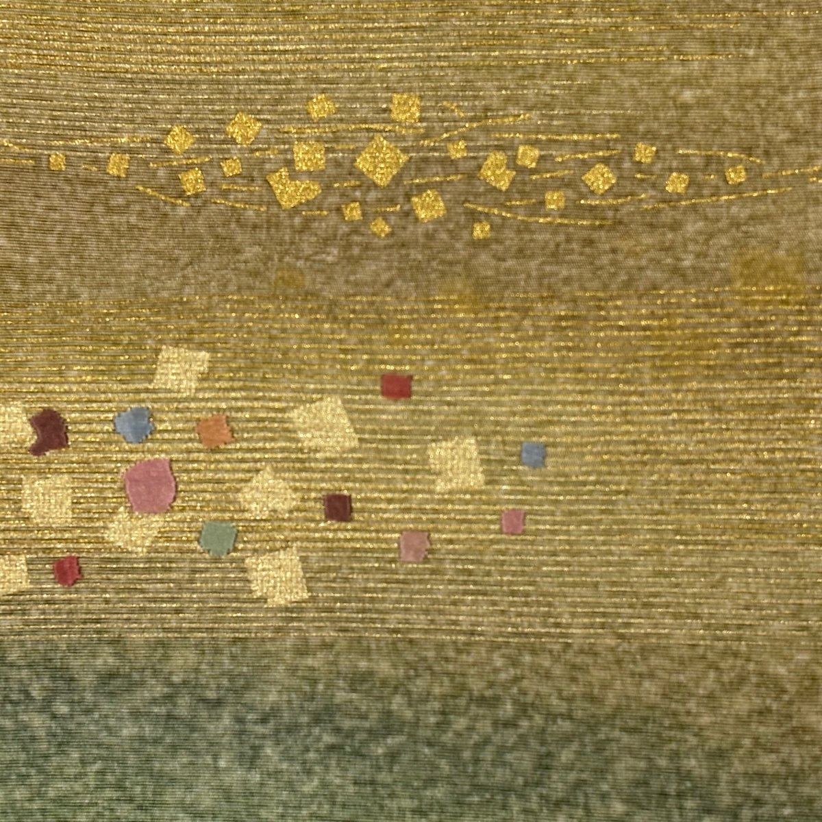 【美品】 付下 身長163cm 袖長66cm M 雙層 霞 金金箔散刺繡 金銀彩 米色 純蠶絲 優品級